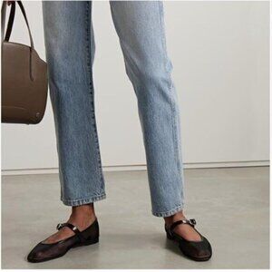 Pazzion Black Mesh Squared Toe Mary Jane Easy Strap Buckled Slip On Ballet Flat